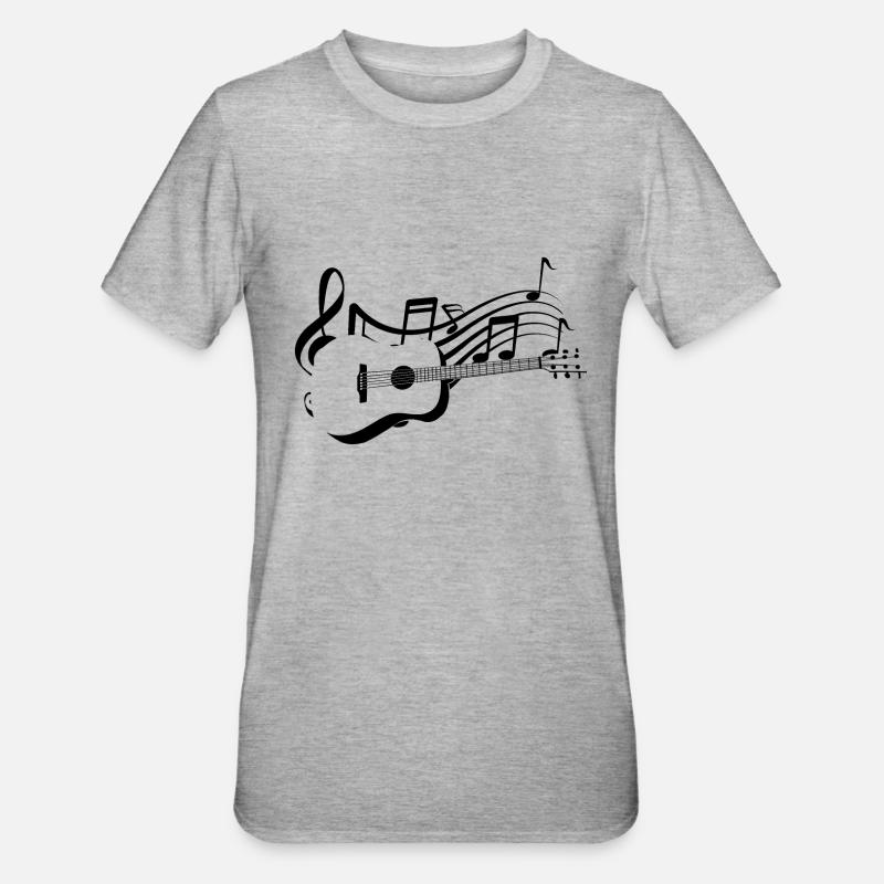 Guitare classique sur partition notes de musique - T-shirt polycoton Unisexe - gris chiné