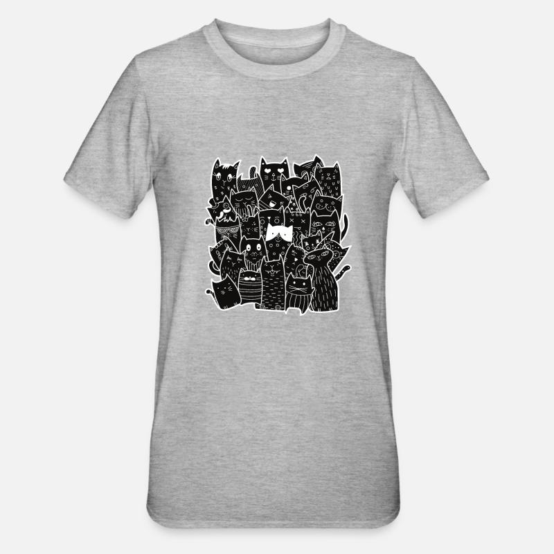 Cute Black Cats Pattern - T-shirt polycoton Unisexe - gris chiné