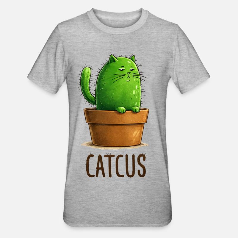 Catcus – Cactus Cat avec Attitude - T-shirt polycoton Unisexe - gris chiné