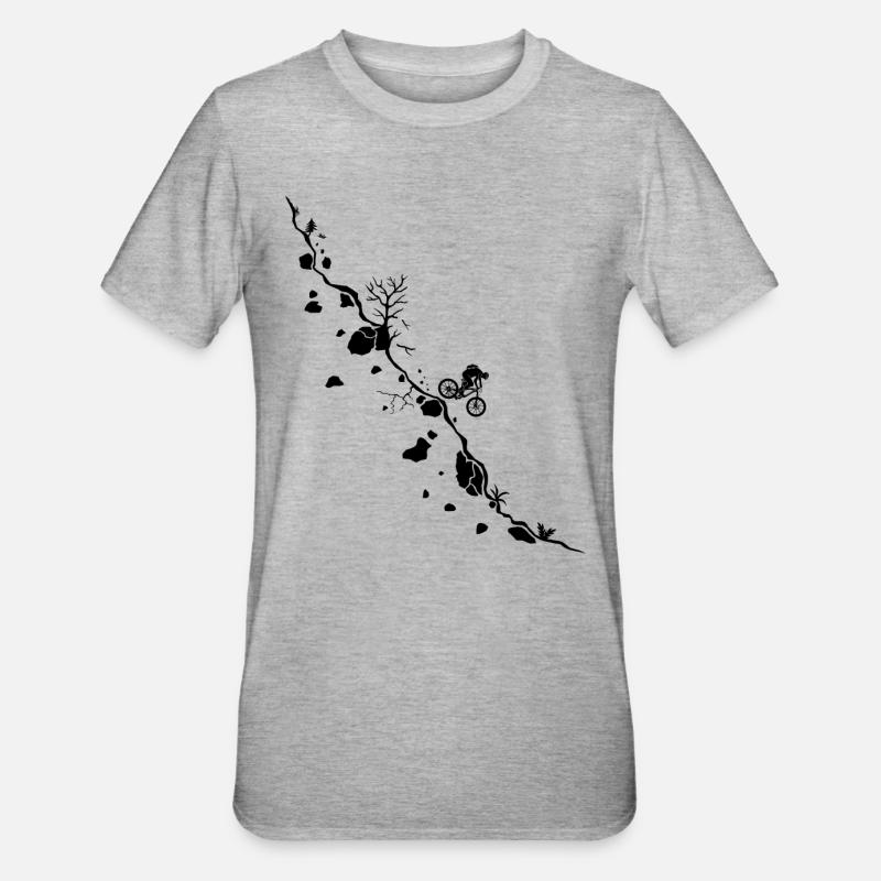 VTT, descente, vélo, pente, descente, - T-shirt polycoton Unisexe - gris chiné