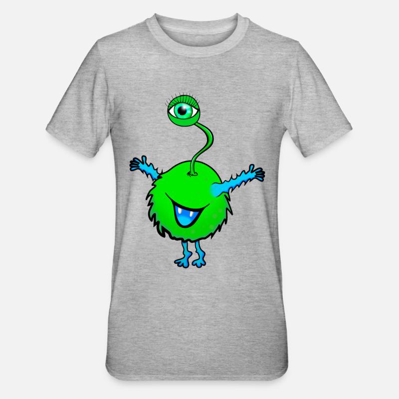 vert monstre avec un oeil - T-shirt polycoton Unisexe - gris chiné