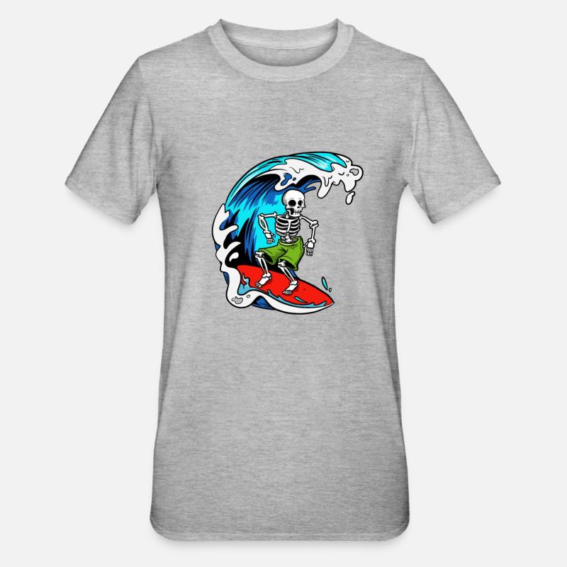 Seleton Surfer Surf - T-shirt polycoton Unisexe - gris chiné