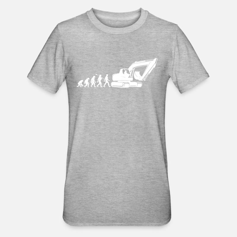 Evolution - Bagger fahren - Baustelle, Bauarbeiter - Unisex Polycotton T-Shirt - Grau meliert