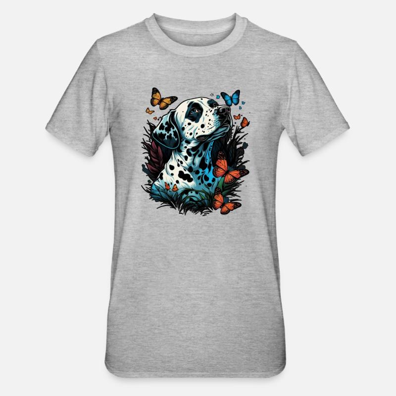 Dalmatiens et papillons - T-shirt polycoton Unisexe - gris chiné