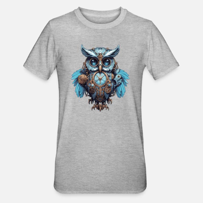 Bunte Steampunk Eule - Unisex Polycotton T-Shirt - Grau meliert
