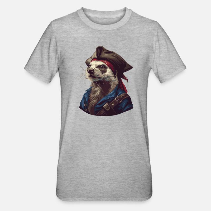 Frettchen Pirat - Unisex Polycotton T-Shirt - Grau meliert