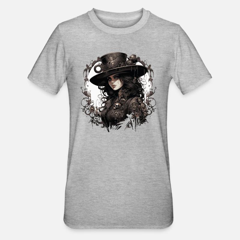 Emo Cowboy Steampunk Mädchen - Unisex Polycotton T-Shirt - Grau meliert
