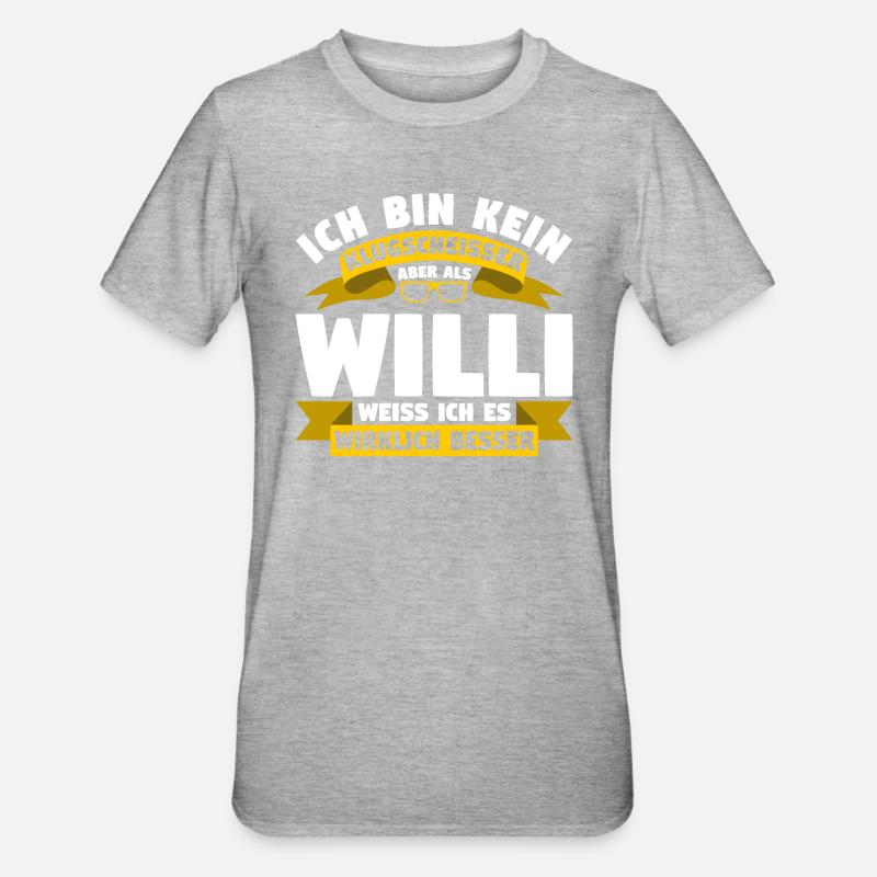 Klugscheisser Willi weiß es besser - Unisex Polycotton T-Shirt - Grau meliert