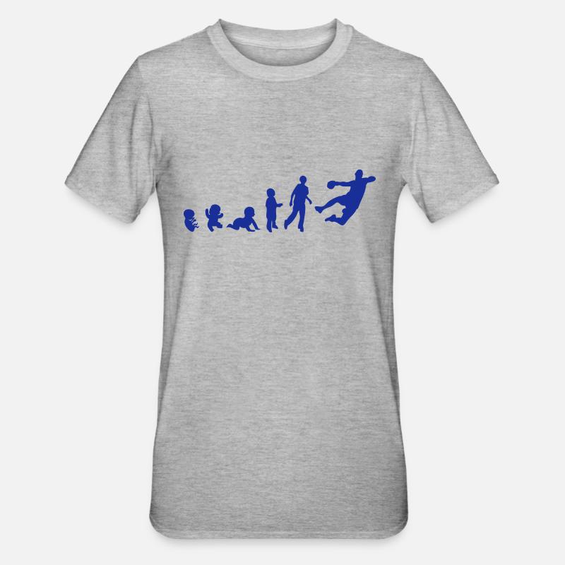 Handball-Sport-Evolution der Menschenrechte - Unisex Polycotton T-Shirt - Grau meliert
