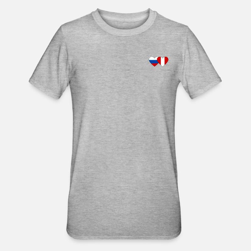 Russie Pérou Drapeau du Cœur - T-shirt polycoton Unisexe - gris chiné