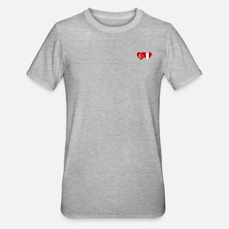 Turquie Pérou Drapeau du Cœur - T-shirt polycoton Unisexe - gris chiné