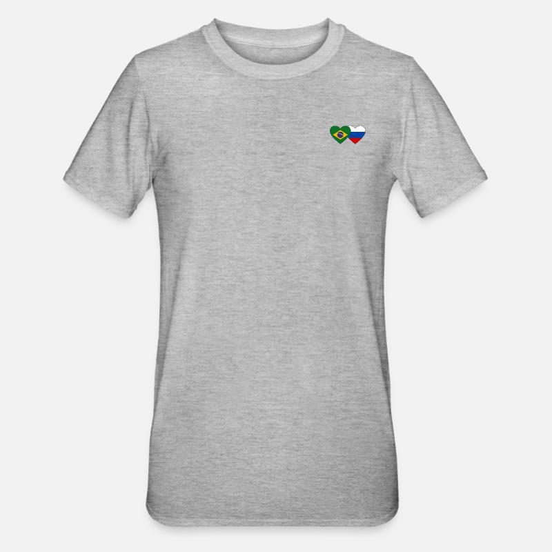 Brésil Russie Flag Coeur - T-shirt polycoton Unisexe - gris chiné