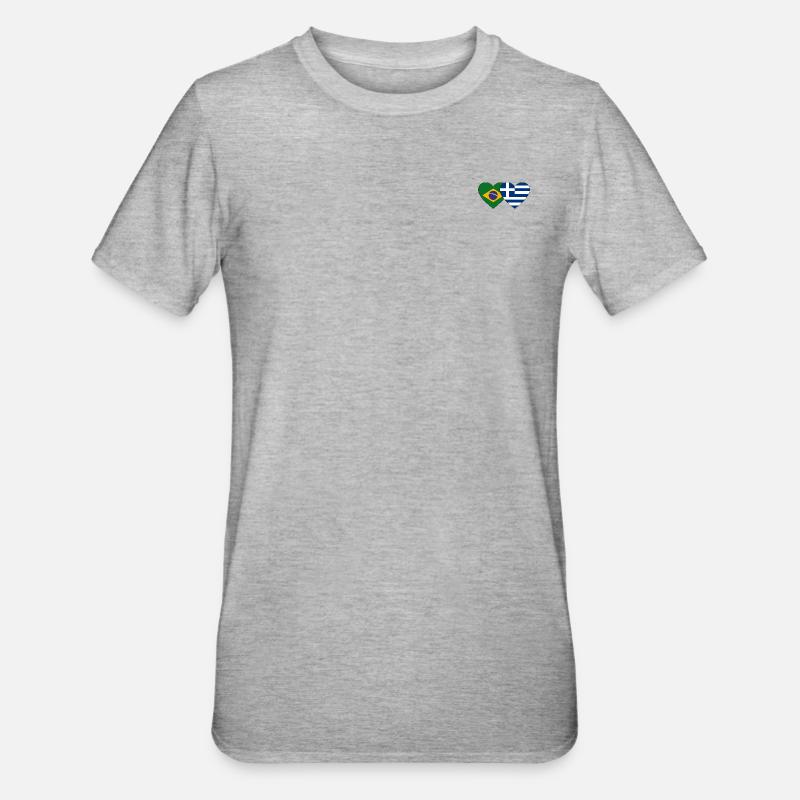 Brésil Grèce Drapeau Coeur - T-shirt polycoton Unisexe - gris chiné