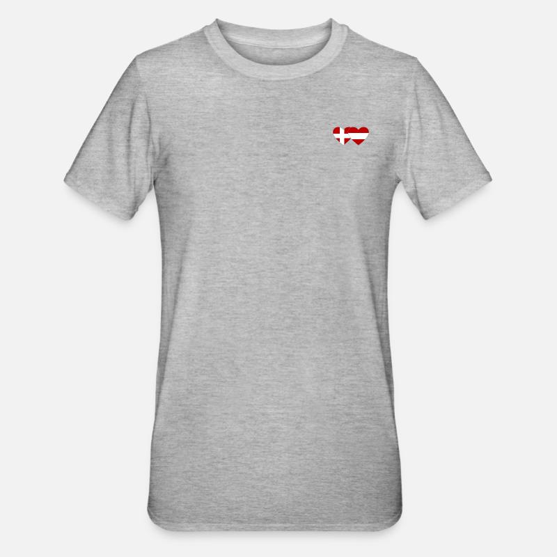 Danemark Autriche Drapeau Coeur - T-shirt polycoton Unisexe - gris chiné