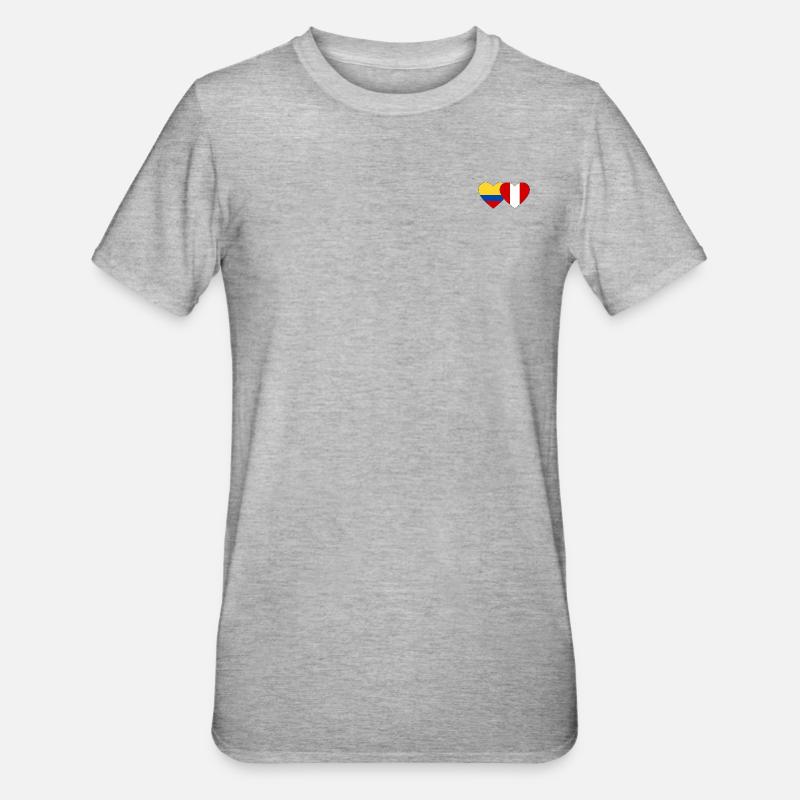 Colombie Pérou Drapeau Coeur - T-shirt polycoton Unisexe - gris chiné