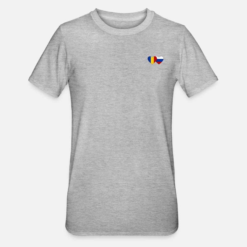 Roumanie Russie Drapeau Coeur - T-shirt polycoton Unisexe - gris chiné