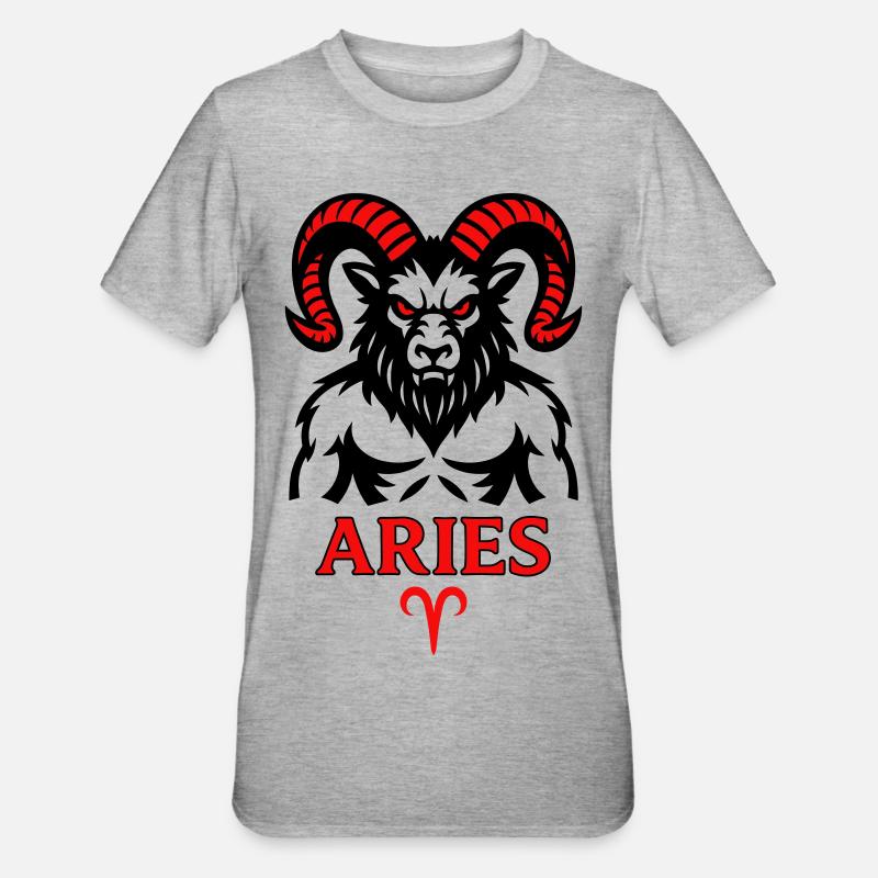 Aries Sternzeichen mit Hörnersymbol - Unisex Polycotton T-Shirt - Grau meliert