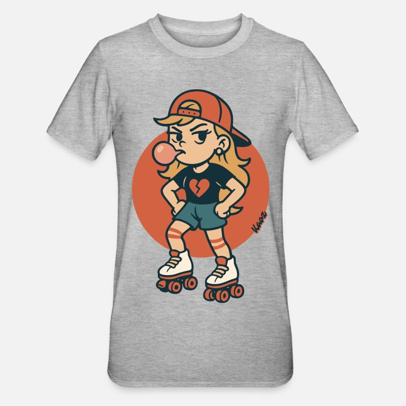 Rollschuh Mädchen mit Kaugummi - Unisex Polycotton T-Shirt - Grau meliert