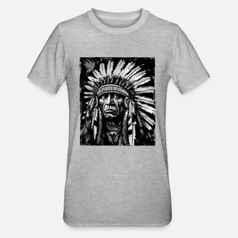 Crâne de chef indien Apache - T-shirt polycoton Unisexe - gris chiné