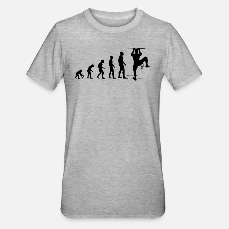 Climbing Evolution Funny Mountaineering Gift - Unisex Polycotton T-Shirt - heather grey