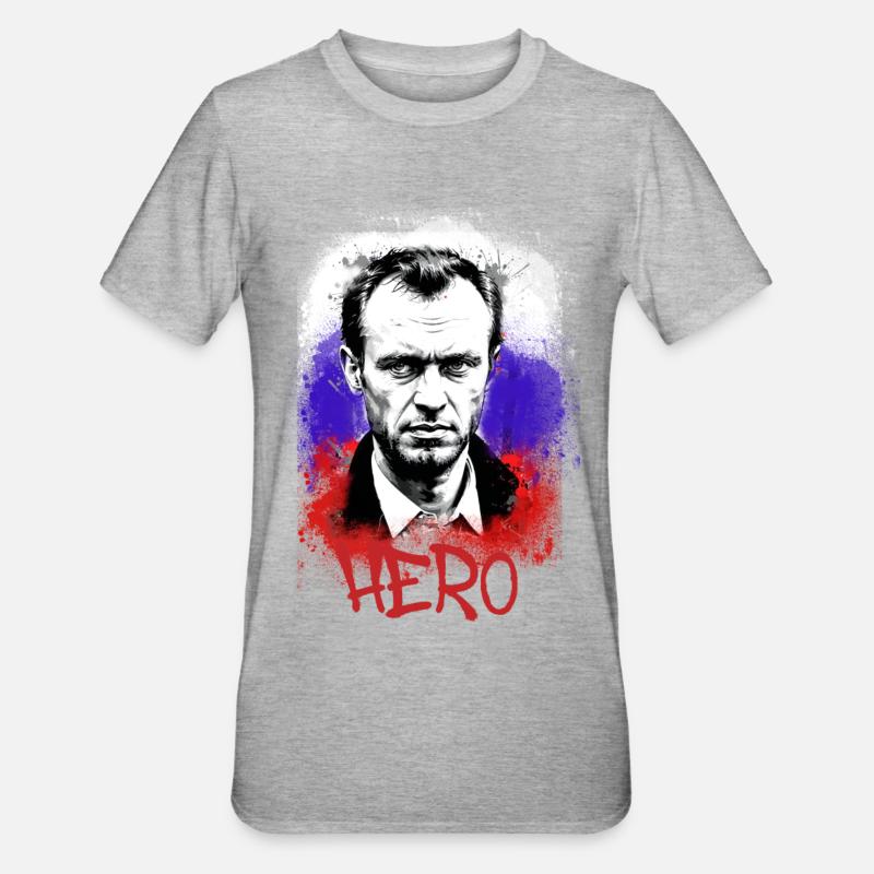 héros,navalny,graffiti,drapeau,russie - T-shirt polycoton Unisexe - gris chiné