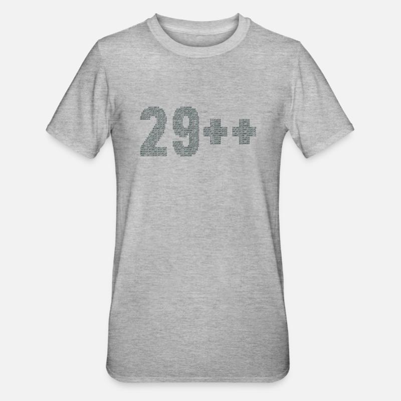 29++ Programmierer Softwareentwickler Coder 30. - Unisex Polycotton T-Shirt - Grau meliert