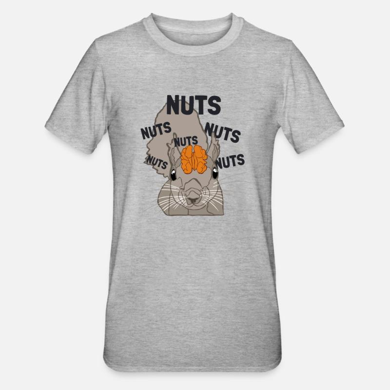 Nuts Brain Fuchshörnchen Grauhörnchen Squirrel - Unisex Polycotton T-Shirt - Grau meliert