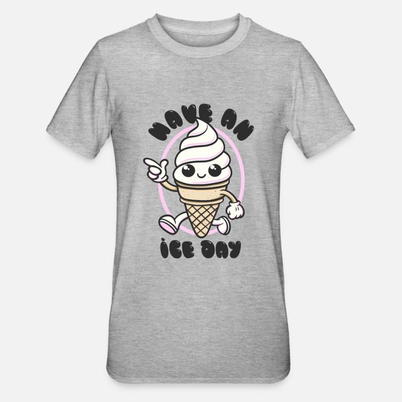 Have an Ice Day - Süßes Eiscreme Maskottchen - Unisex Polycotton T-Shirt - Grau meliert