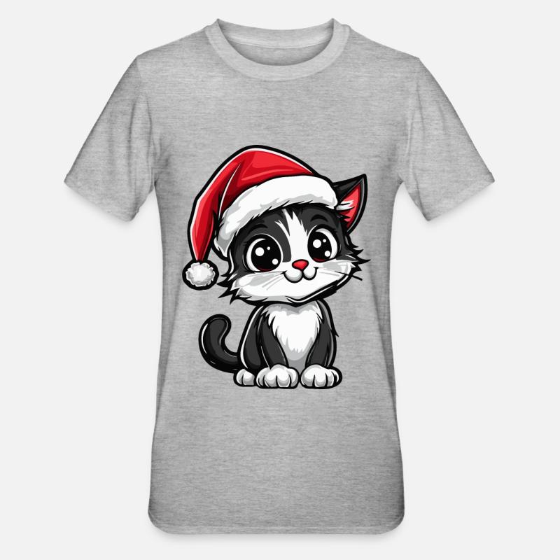 Chat Noël Mignon - T-shirt polycoton Unisexe - gris chiné
