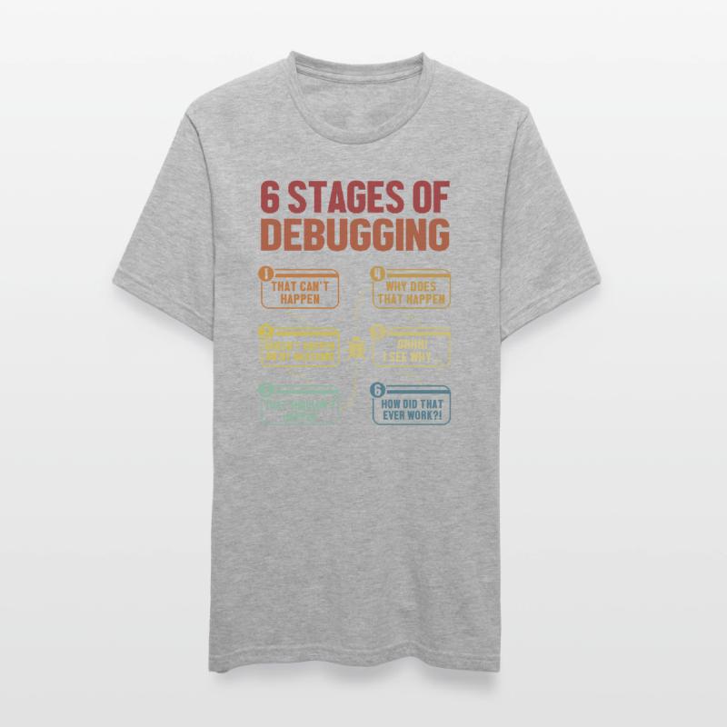 6 Stages of Debugging Softwareingenieur Coder Unisex Polycotton T-Shirt