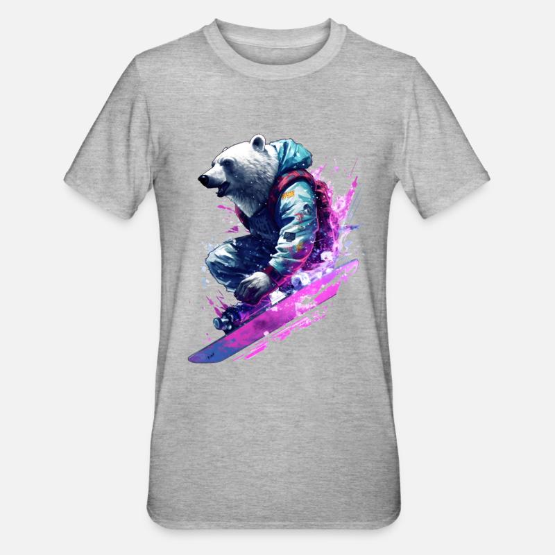 Eisbär auf Snowboard - Unisex Polycotton T-Shirt - Grau meliert