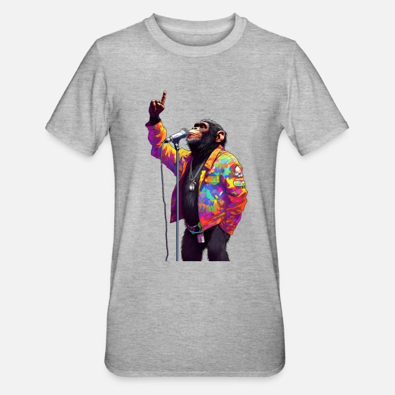 Singing monkey with microphone - Unisex Polycotton T-Shirt - heather grey
