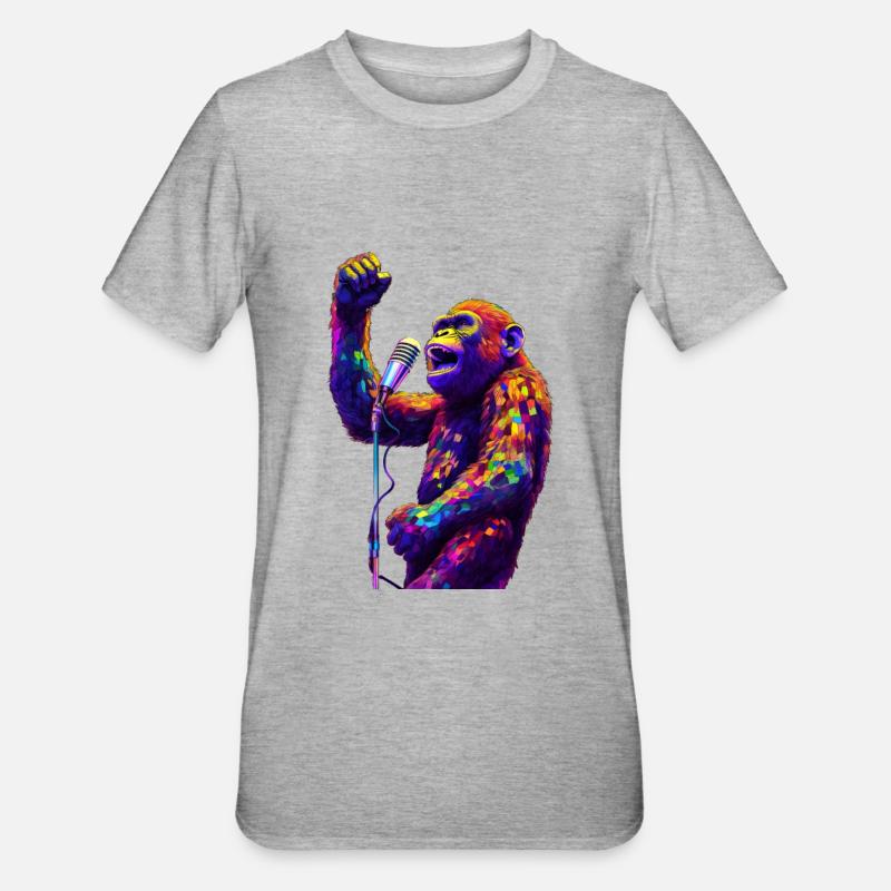 SingenderAffe mit Mikrofon - Unisex Polycotton T-Shirt - Grau meliert