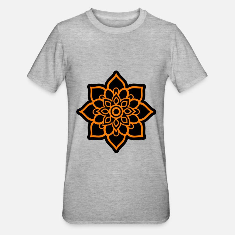Blüte Mandala - Unisex Polycotton T-Shirt - Grau meliert