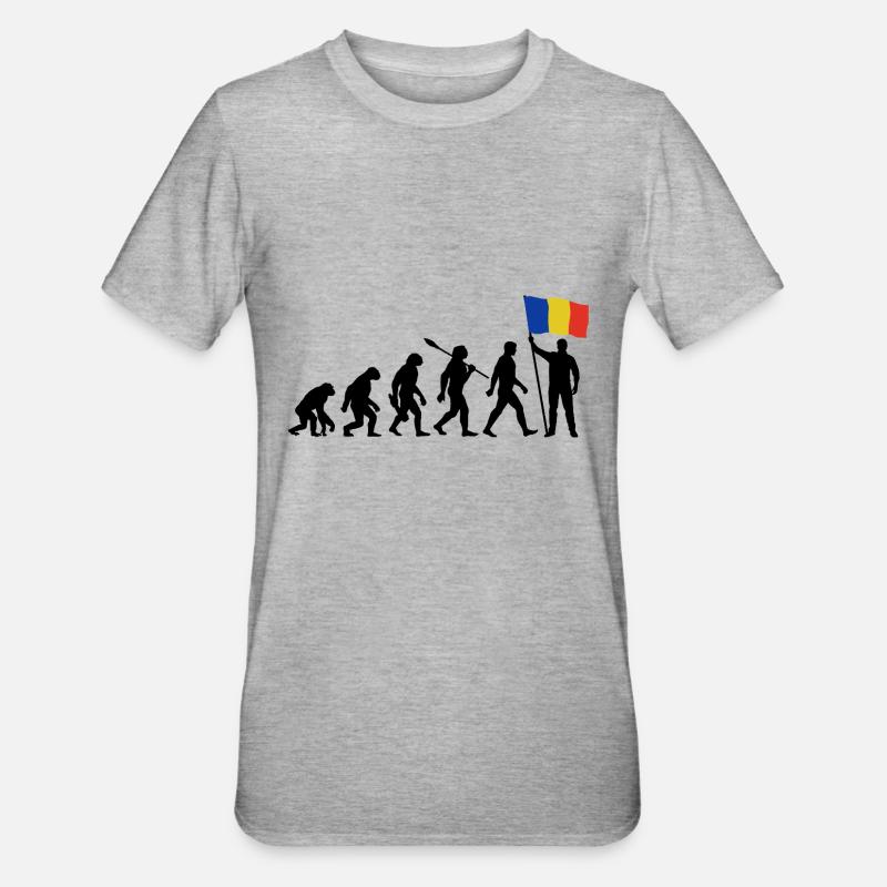 Rumänien - Evolution - Flagge - Nation - Unisex Polycotton T-Shirt - Grau meliert