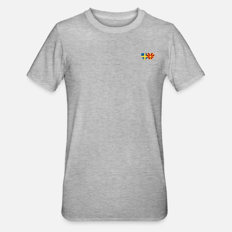 Suède Macédoine Drapeau Coeur - T-shirt polycoton Unisexe - gris chiné