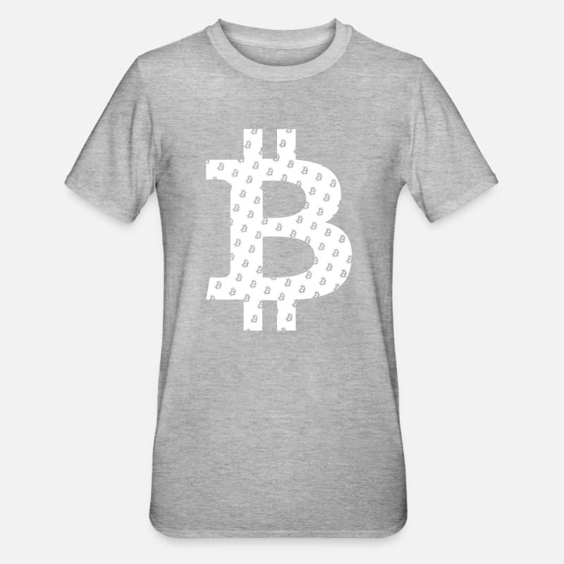 Bitcoin Logo Symbol Muster Pattern - Unisex Polycotton T-Shirt - Grau meliert