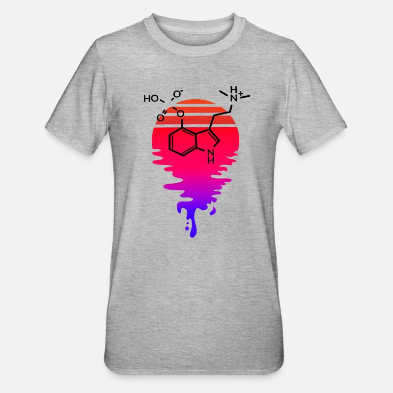 Psilocybin Molekül mit Retro Sunset - Unisex Polycotton T-Shirt - Grau meliert