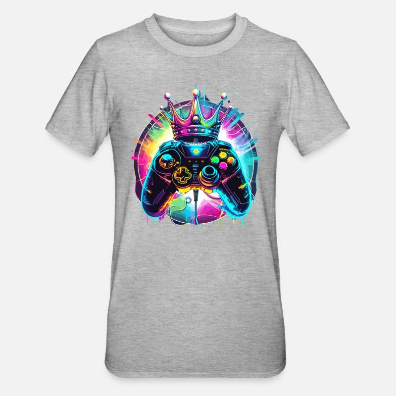 Gaming Controller mit Krone - Unisex Polycotton T-Shirt - Grau meliert