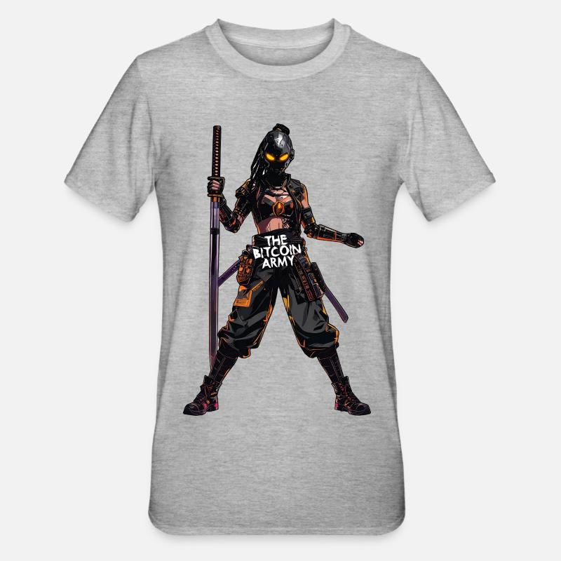 Bitcoin Bazooka – Die Bitcoin-Armee – Samurai 03 - Unisex Polycotton T-Shirt - Grau meliert