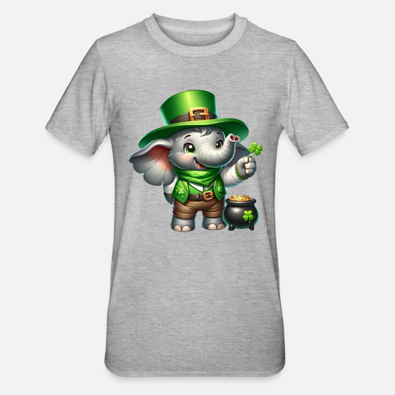 St. Patricks Day Elefant Feier - Unisex Polycotton T-Shirt - Grau meliert