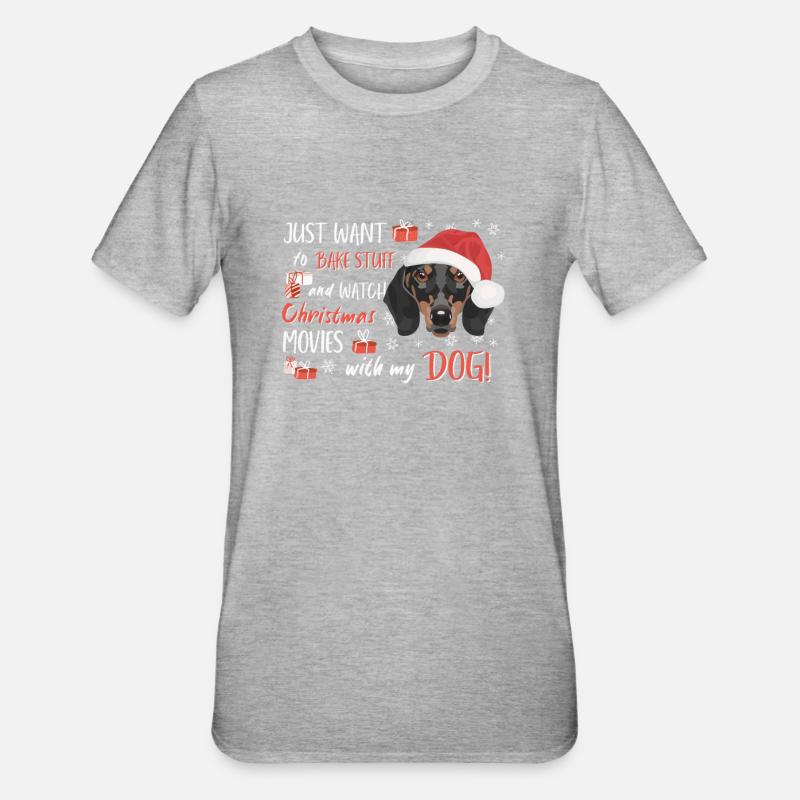 Teckel Joyeux Noël - T-shirt polycoton Unisexe - gris chiné