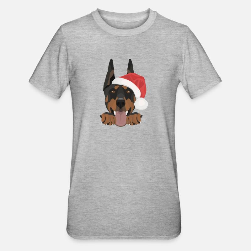 Doberman Joyeux Noël - T-shirt polycoton Unisexe - gris chiné