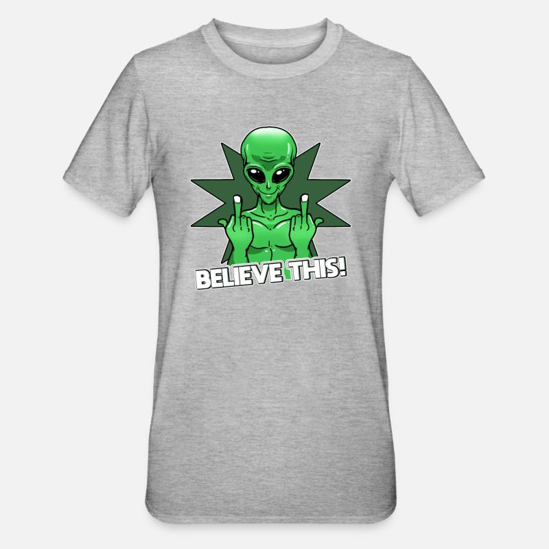 Alien Mittelfinger Glaube Es - Unisex Polycotton T-Shirt - Grau meliert