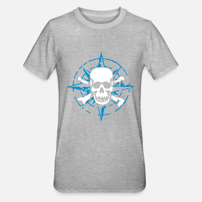 windrose_skull_02_a_2c - T-shirt polycoton Unisexe - gris chiné