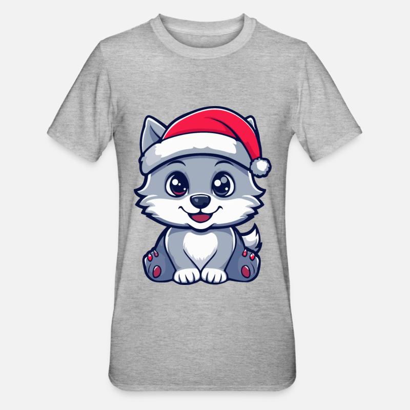 Loup Noël Mignon - T-shirt polycoton Unisexe - gris chiné