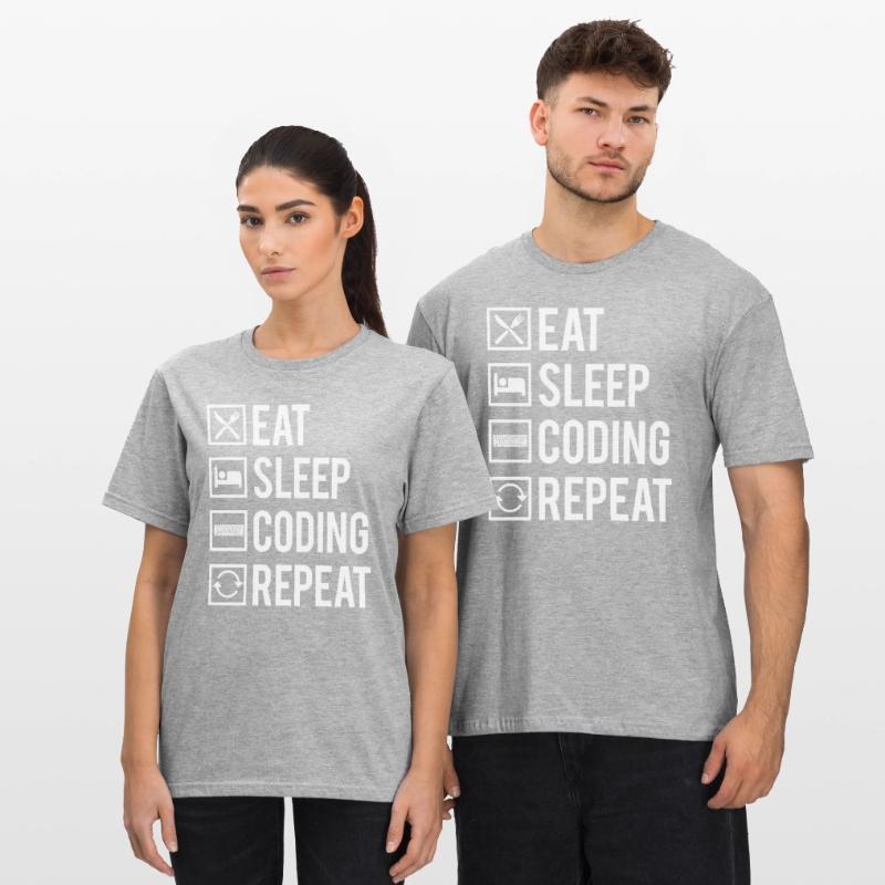 Eat Sleep Coding Repeat Dev Codeur Humour T-shirt polycoton Unisexe
