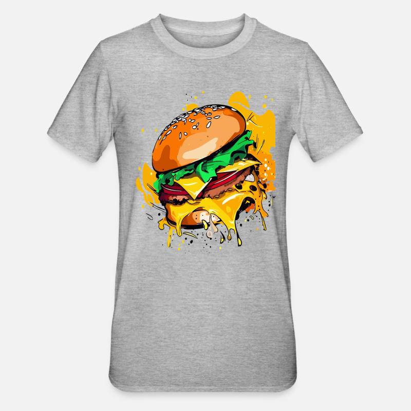 Extra Käse Burger Cheeseburge - Unisex Polycotton T-Shirt - Grau meliert