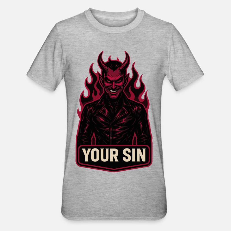 Devil Your Sin, Evil Demon, Hellflames - Unisex Polycotton T-Shirt - heather grey