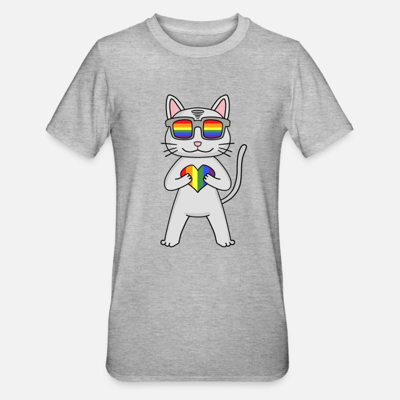 LGBT Katze Devon Rex Regenbogen - Unisex Polycotton T-Shirt - Grau meliert